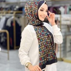 VUAL İPEK ŞAL H HARFLİ RENGARENK SİYAH