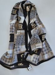 BURBERRY  VUAL İPEK ŞAL EKOSE KARIŞIK DESEN SİYAH