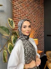 FENDİ VUAL İPEK ŞAL  F DESEN SİYAH BEYAZ GRİ