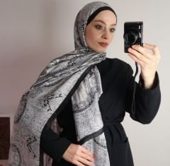 DİOREL VUAL İPEK ŞAL HİNT  DESENLİ SİYAH BEYAZ