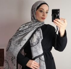 VUAL İPEK ŞAL HİNT  DESENLİ SİYAH BEYAZ