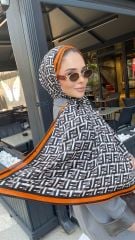 FENDİ VUAL İPEK ŞAL  F DESEN SİYAH TURUNCU