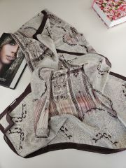 DİOREL VUAL İPEK ŞAL HİNT  DESENLİ  KAHVERENGİ BEYAZ