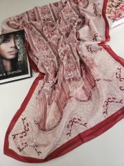 DİOREL VUAL İPEK ŞAL HİNT  DESENLİ  BORDO BEYAZ