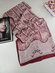 DİOREL VUAL İPEK ŞAL HİNT  DESENLİ  BORDO BEYAZ