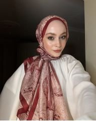 VUAL İPEK ŞAL HİNT  DESENLİ  BORDO BEYAZ