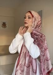 VUAL İPEK ŞAL HİNT  DESENLİ  BORDO BEYAZ