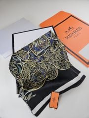 HERMES VUAL İPEK ŞAL KARIŞIK DESEN  SİYAH SARI MAVİ
