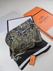 HERMES VUAL İPEK ŞAL KARIŞIK DESEN  SİYAH SARI MAVİ