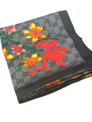 GUCCİ VUAL İPEK ŞAL ÇİÇEKLİ  G BASKILI SİYAH ANTRASİT
