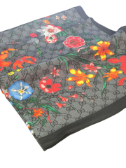 GUCCİ VUAL İPEK ŞAL ÇİÇEKLİ  G BASKILI SİYAH ANTRASİT