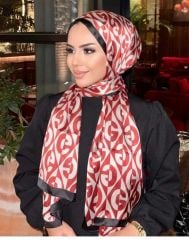 G DESEN VUAL İPEK ŞAL SİYAH KIRMIZI