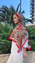 GUCCİ VUAL İPEK ŞAL ÇİÇEKLİ  G BASKILI KIRMIZI