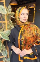 HERMES VUAL İPEK ŞAL KARIŞIK DESEN  SİYAH TURUNCU