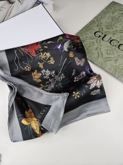 GUCCİ VUAL İPEK ŞAL PAPATYA DESENLİ GRİ SİYAH