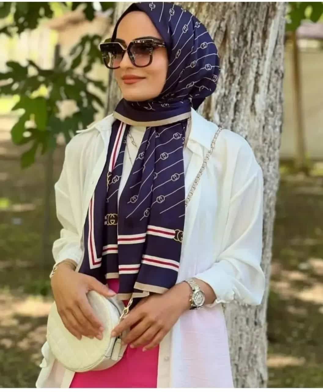 VUAL İPEK ŞAL MONOGRAM LACİVERT