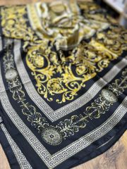 VERSACE VUAL İPEK ŞAL SİYAH GOLD YERLİ KUMAŞ