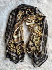 VUAL İPEK ŞAL SİYAH GOLD YERLİ KUMAŞ