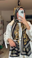 VUAL İPEK ŞAL SİYAH GOLD YERLİ KUMAŞ