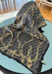 FENDİ ZİNCİR DESEN  VUAL İPEK ŞAL SİYAH