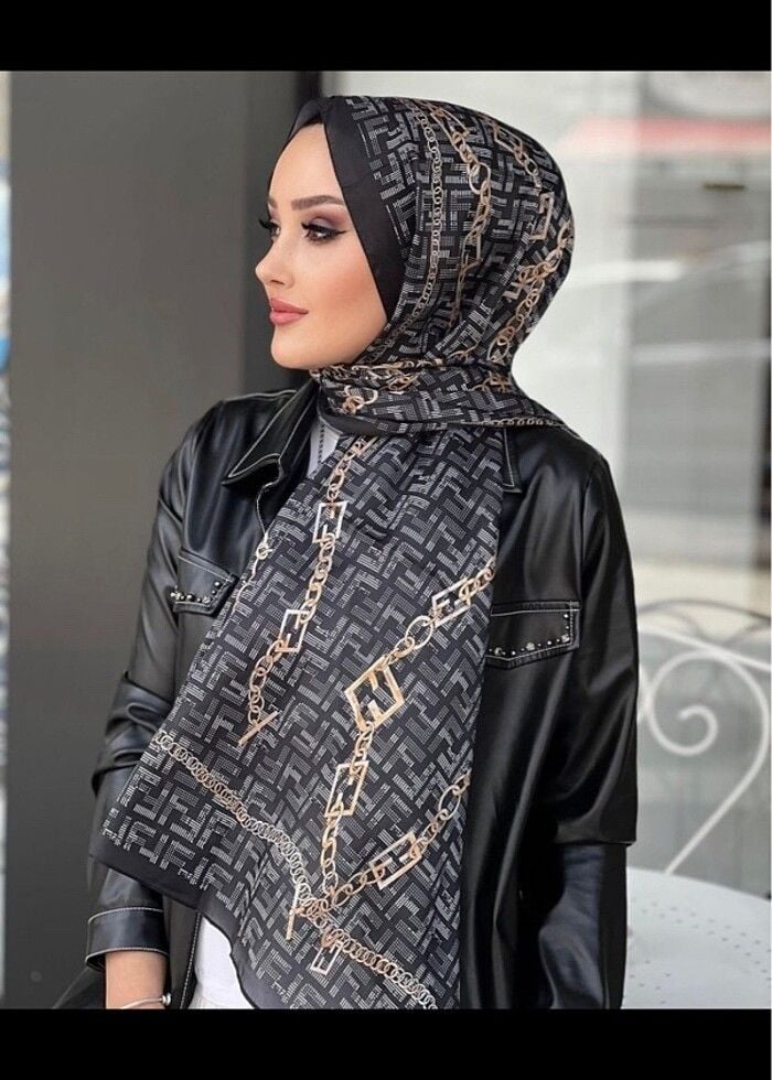 ZİNCİR DESEN  VUAL İPEK ŞAL SİYAH