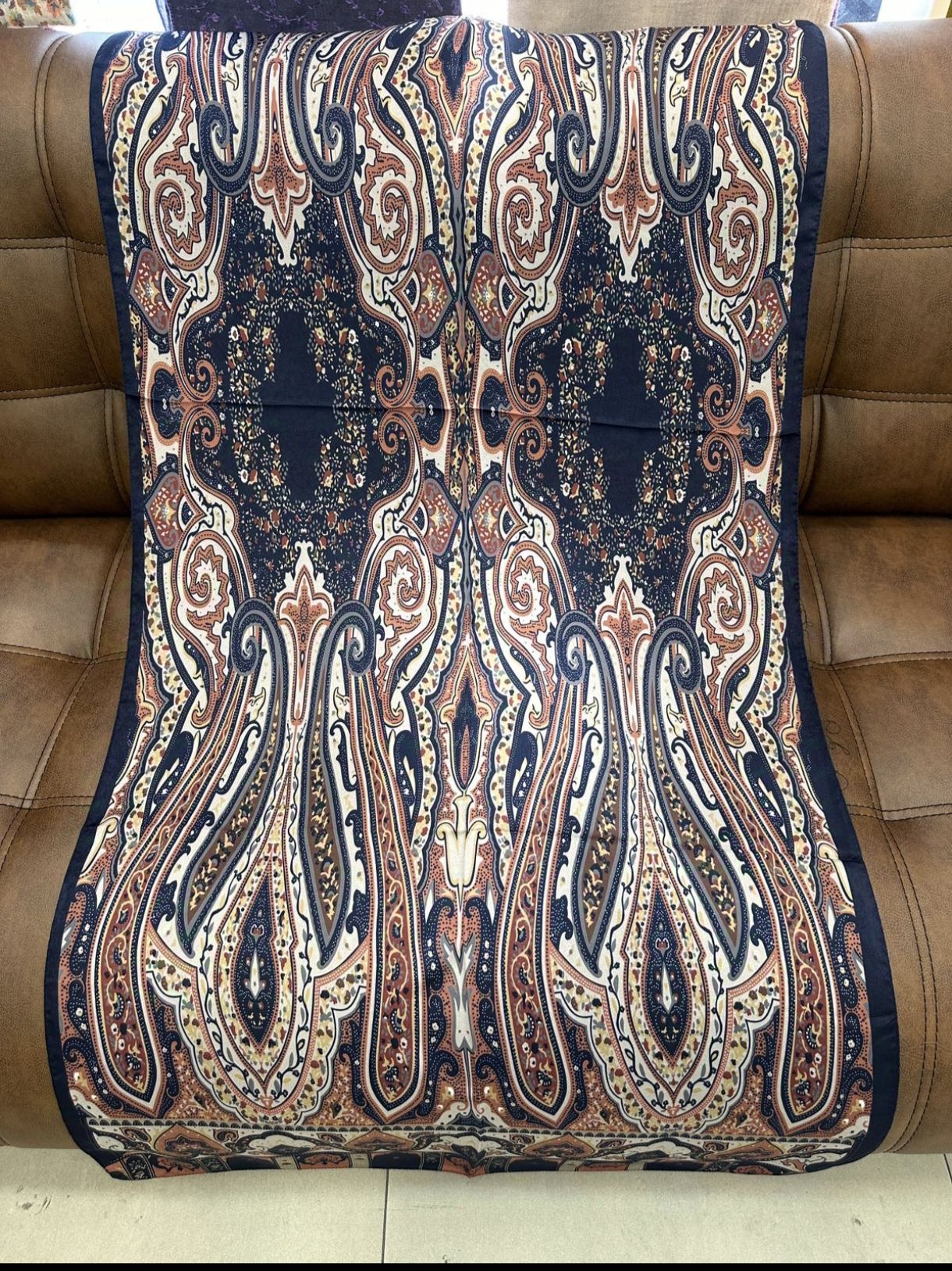 VUAL İPEK ŞAL ETRO DESEN LACİVERT