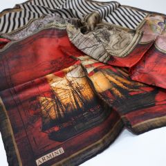 ARMİNE  İPEK EŞARP NOSTALJİ PİRİ REİS HARİTALI GEMİLİ MODEL   7473-25