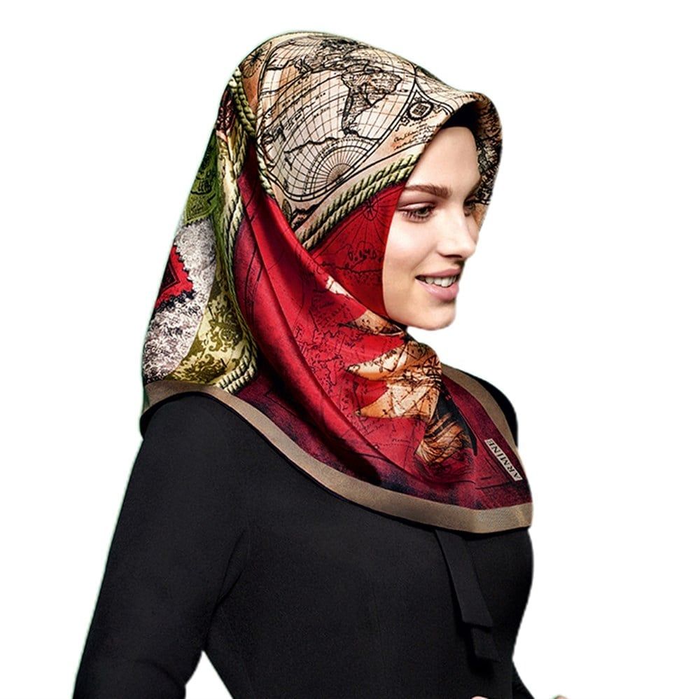 ARMİNE  İPEK EŞARP NOSTALJİ PİRİ REİS HARİTALI GEMİLİ MODEL   7473-25