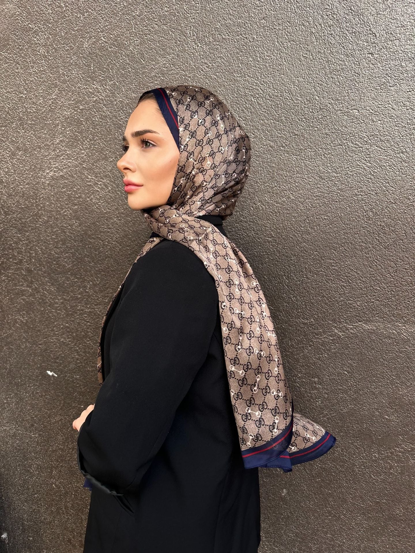 VUAL İPEK ŞAL G DESEN LACİVERT VİZON