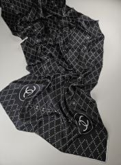 CHANEL  KÜÇÜK C DESEN VUAL İPEK ŞAL  SİYAH BEYAZ