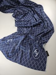 CHANEL  KÜÇÜK C DESEN VUAL İPEK ŞAL  LACİVERT BEYAZ