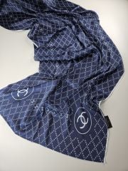 KÜÇÜK C DESEN VUAL İPEK ŞAL  LACİVERT BEYAZ