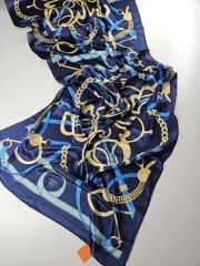 HERMES VUAL İPEK ŞAL LACİVERT SAKS MAVİ