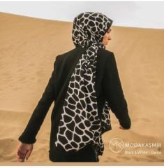 MODA KAŞMİR MEDİNE İPEĞİ ŞAL TAŞ SİYAH BEYAZ