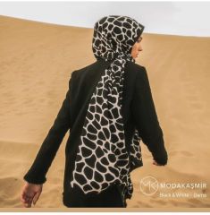 MODA KAŞMİR MEDİNE İPEĞİ ŞAL TAŞ SİYAH BEYAZ