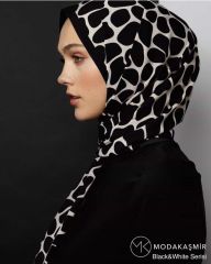 MODA KAŞMİR MEDİNE İPEĞİ ŞAL TAŞ SİYAH BEYAZ