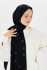 MODA KAŞMİR MEDİNE İPEĞİ ŞAL MK DESEN  SİYAH BEYAZ