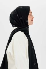MODA KAŞMİR MEDİNE İPEĞİ ŞAL MK DESEN  SİYAH BEYAZ