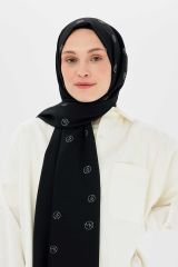 MODA KAŞMİR MEDİNE İPEĞİ ŞAL MK DESEN  SİYAH BEYAZ