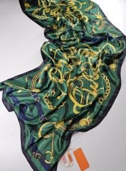 HERMES VUAL İPEK ŞAL LACİVERT YEŞİL