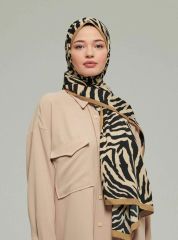 MODA KAŞMİR MEDİNE İPEĞİ ŞAL ZEBRA DESEN  SİYAH GOLD