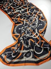 HERMES VUAL İPEK ŞAL TURUNCU SİYAH