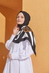 CARDİON MEDİNE İPEĞİ ŞAL  BAROK DESEN SİYAH