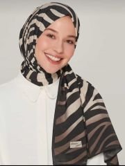 ARMİNE MODAL İPEK ŞAL  ZEBRA DESEN SİYAH KAHVE