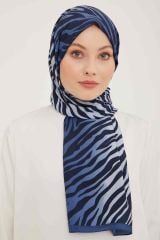 ARMİNE MODAL İPEK ŞAL  ZEBRA DESEN LACİVERT