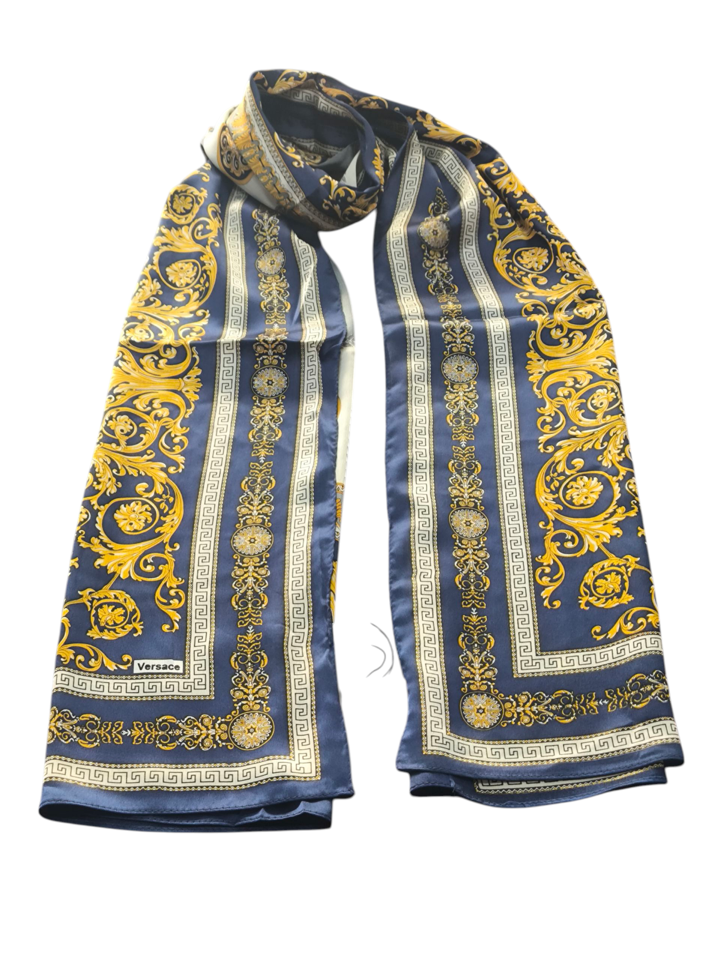 VERSACE VUAL İPEK ŞAL  LACİVERT GRİ GOLD