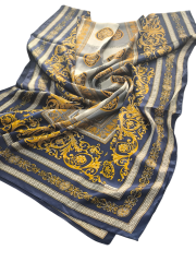 VERSACE VUAL İPEK ŞAL  LACİVERT GRİ GOLD