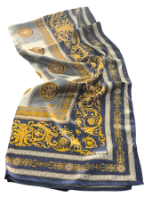 VERSACE VUAL İPEK ŞAL  LACİVERT GRİ GOLD