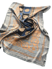 VERSACE VUAL İPEK ŞAL  GRİ LACİVERT