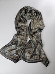 DİOREL ETRO  VUAL İPEK ŞAL ETNİK DESEN SİYAH RENKLİ